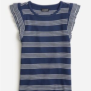 J CREW Vintage Rib Ruffle Flutter Sleeve Striped Shirt - Size Medium
